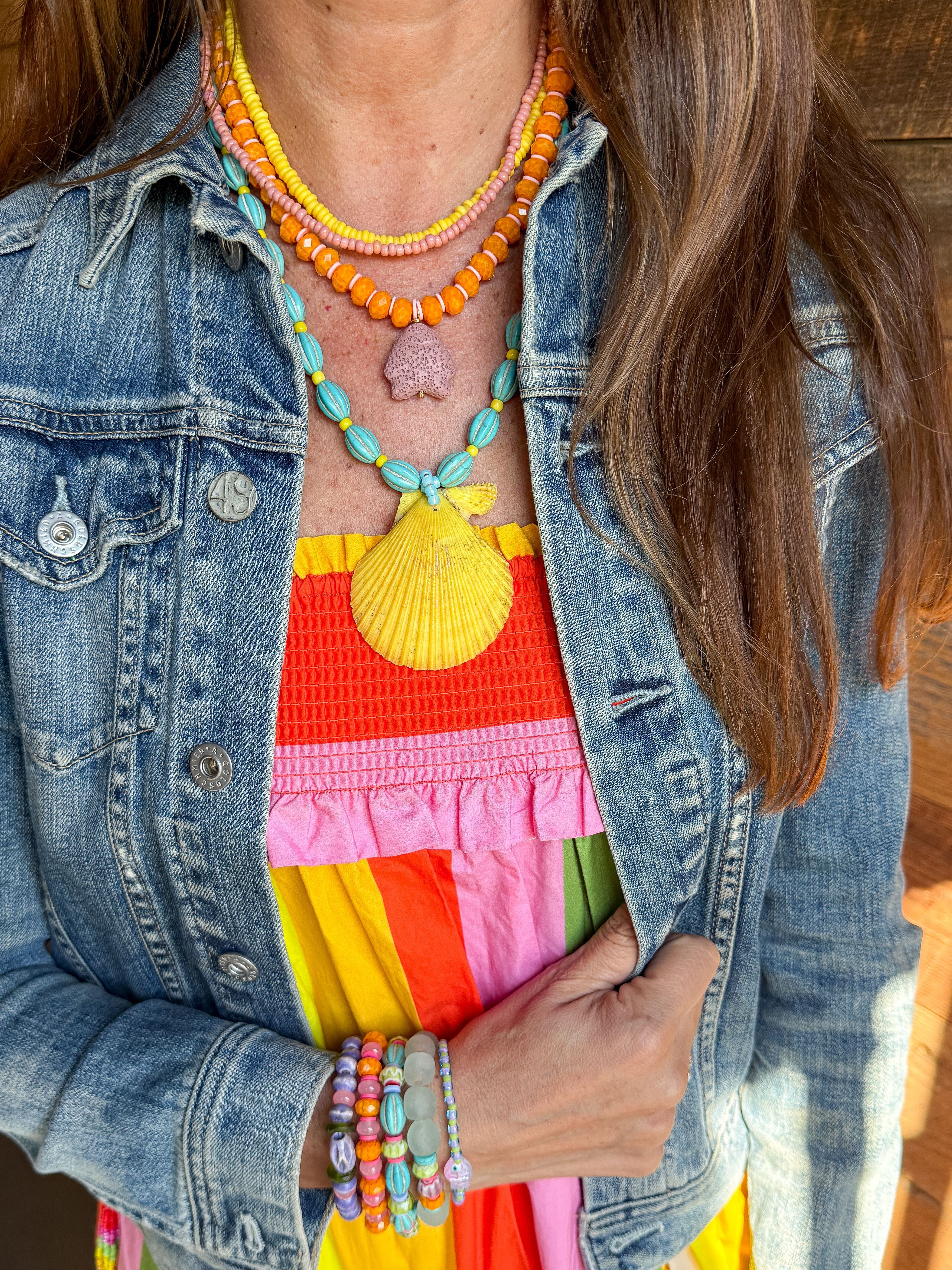 Layered Pendant Necklace | Pink Fish