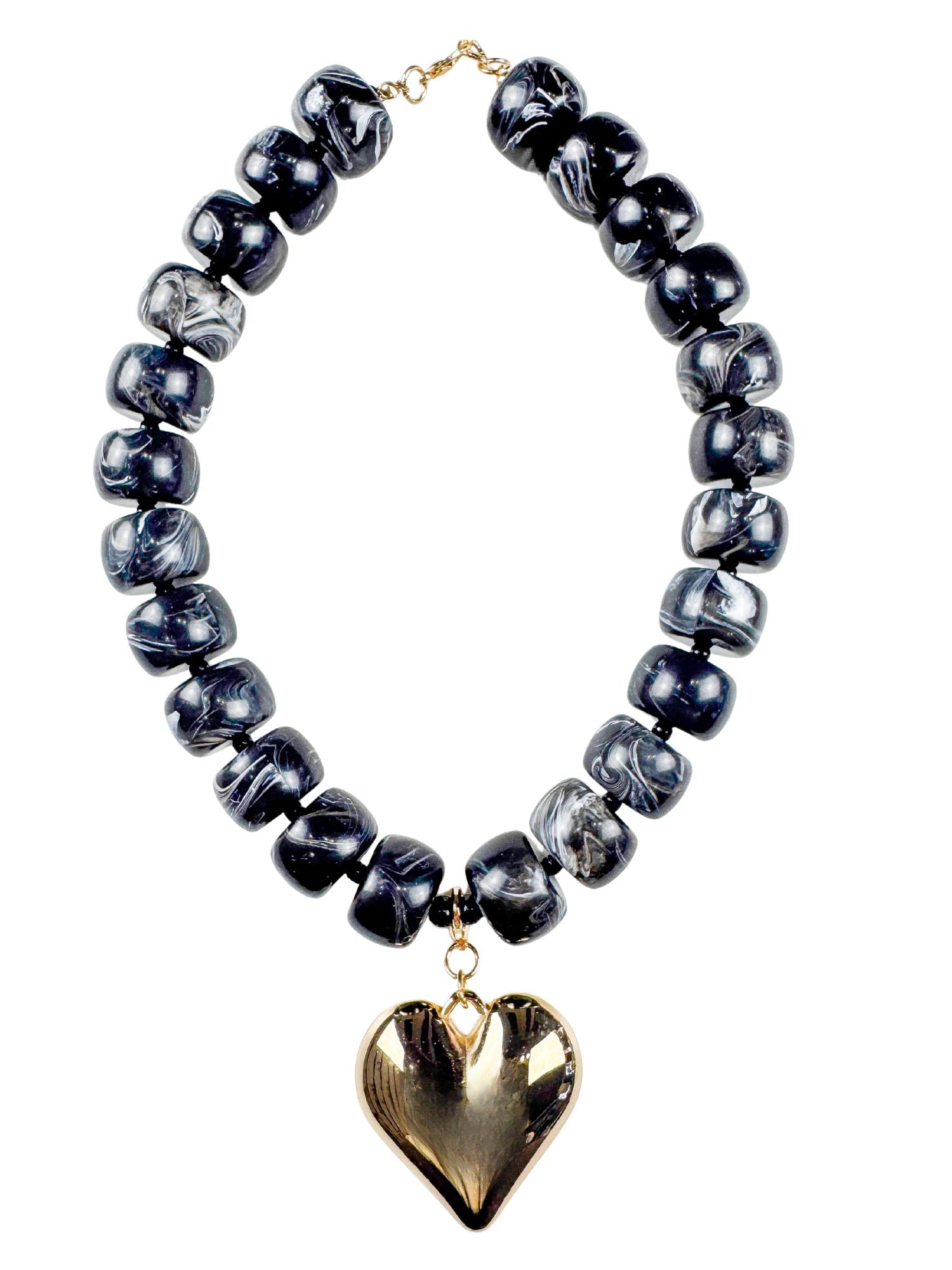 Chunky Beaded Heart Necklace | Black