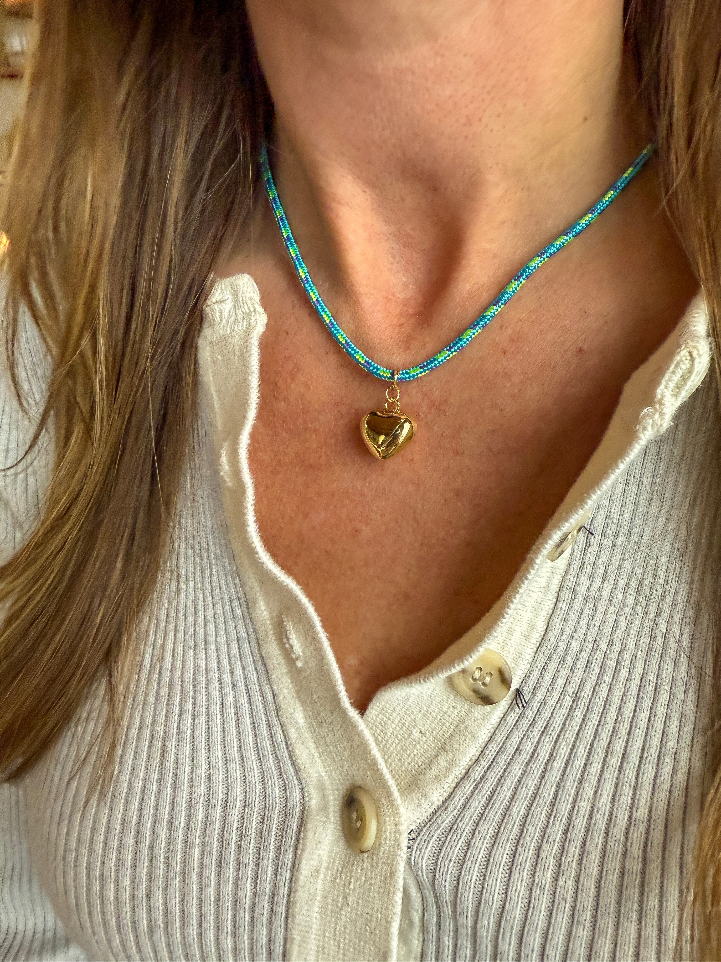 Rope Heart Necklace | Teal | Final Sale