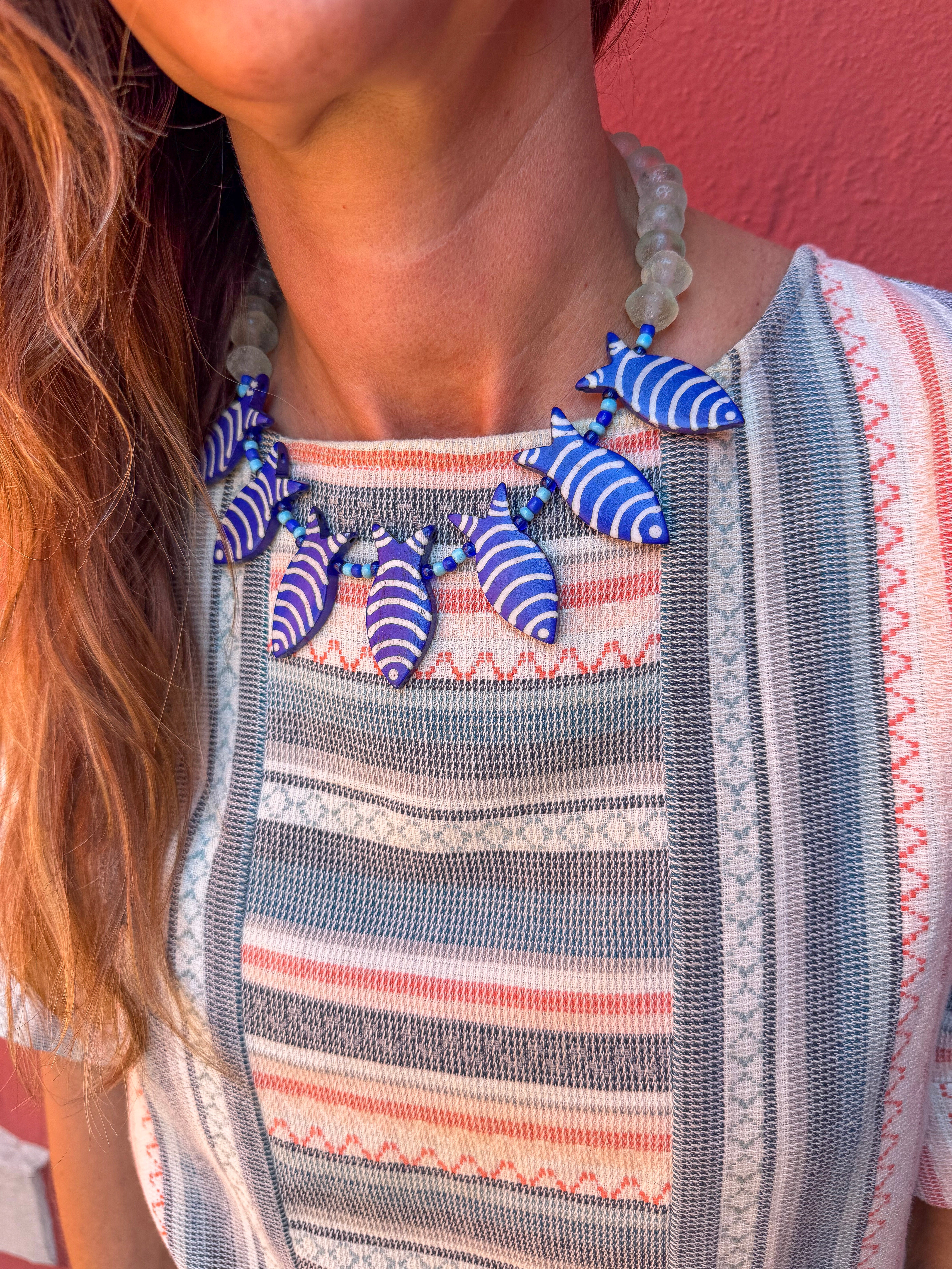 Stacked Fish Necklace | Blue + Mist