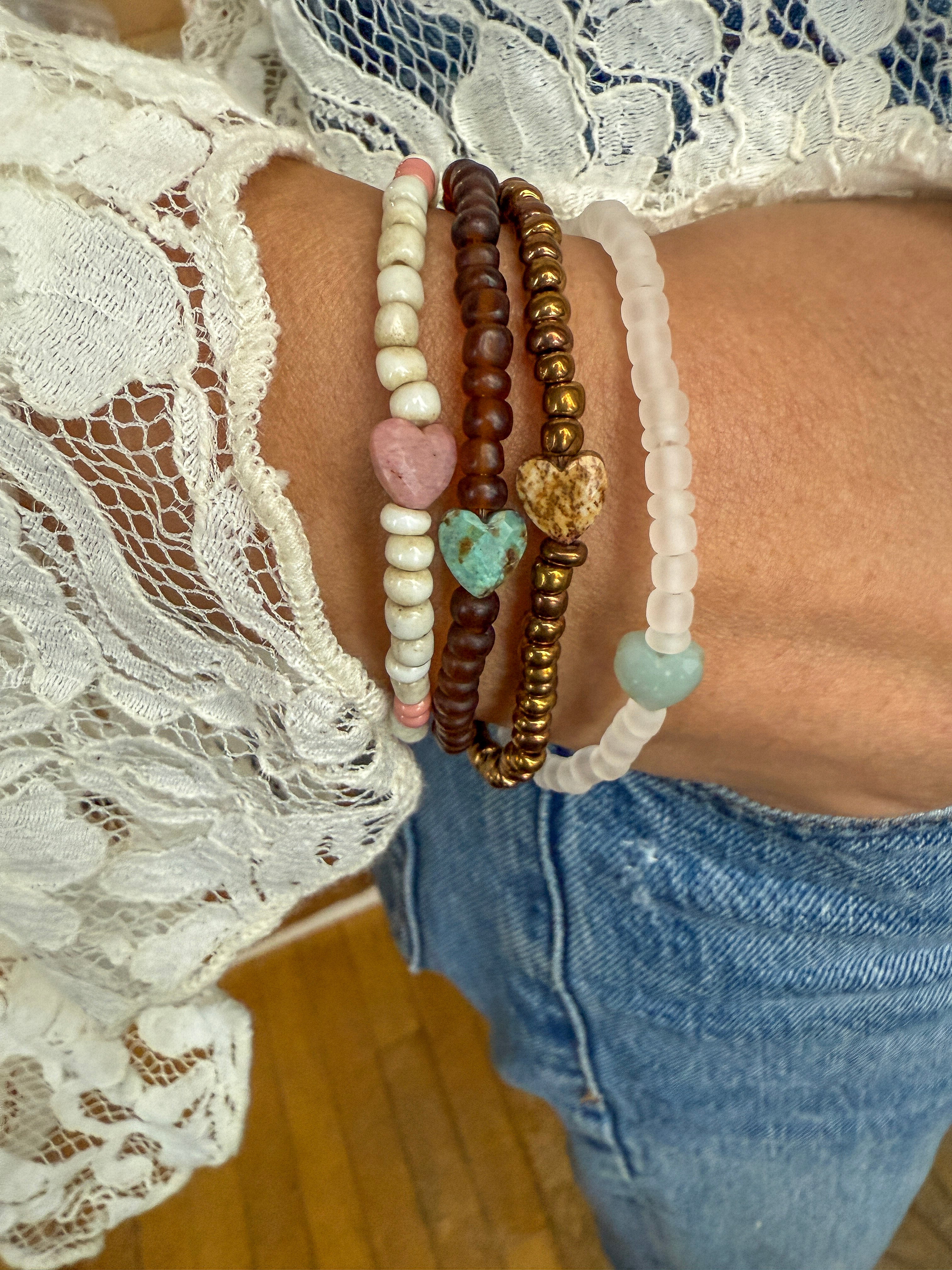 Seed Heart Bracelet | Mixed Pink