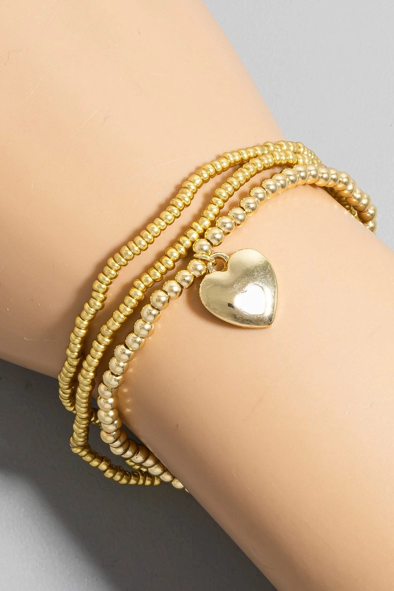 Beaded Heart Bracelet Set | Gold