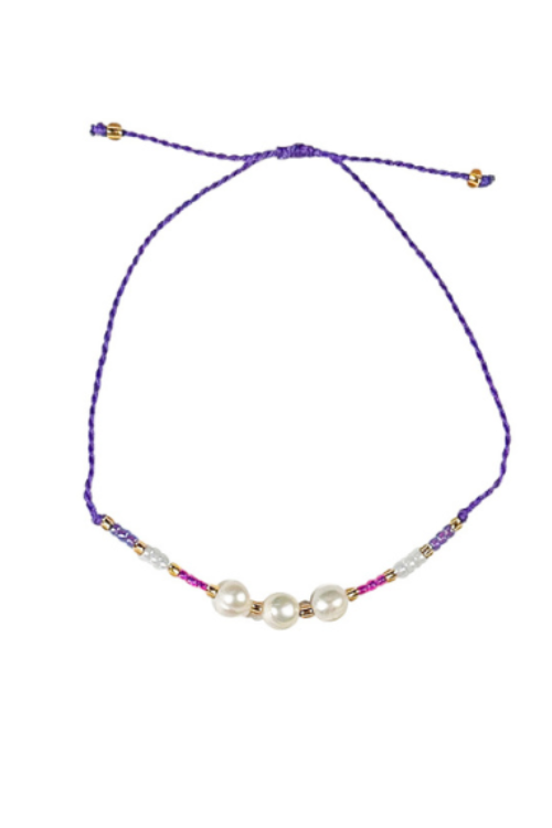 Teen Thin Seed Bracelet | Triple Pearl | Purple