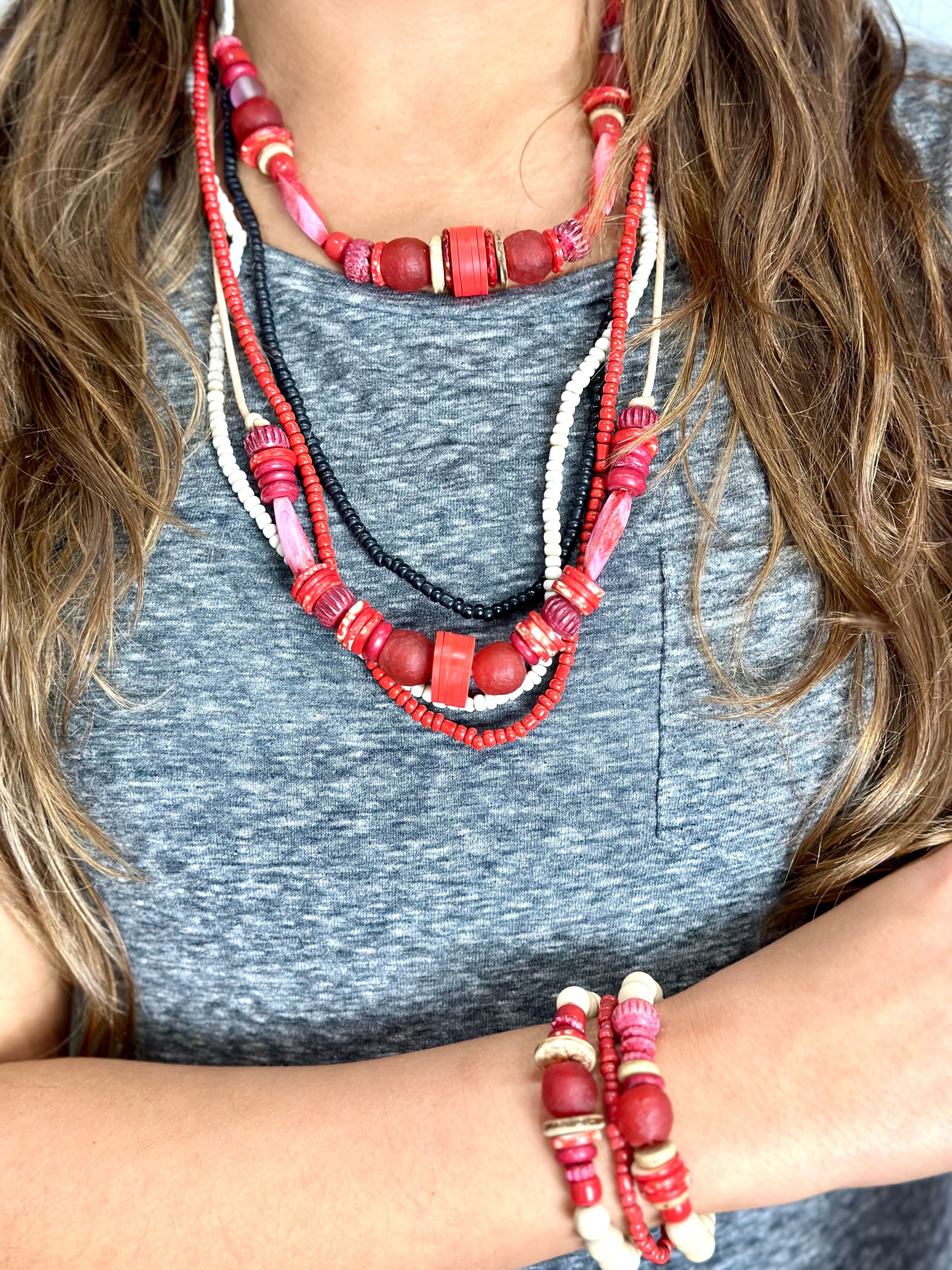 Layer Necklace Set | Red