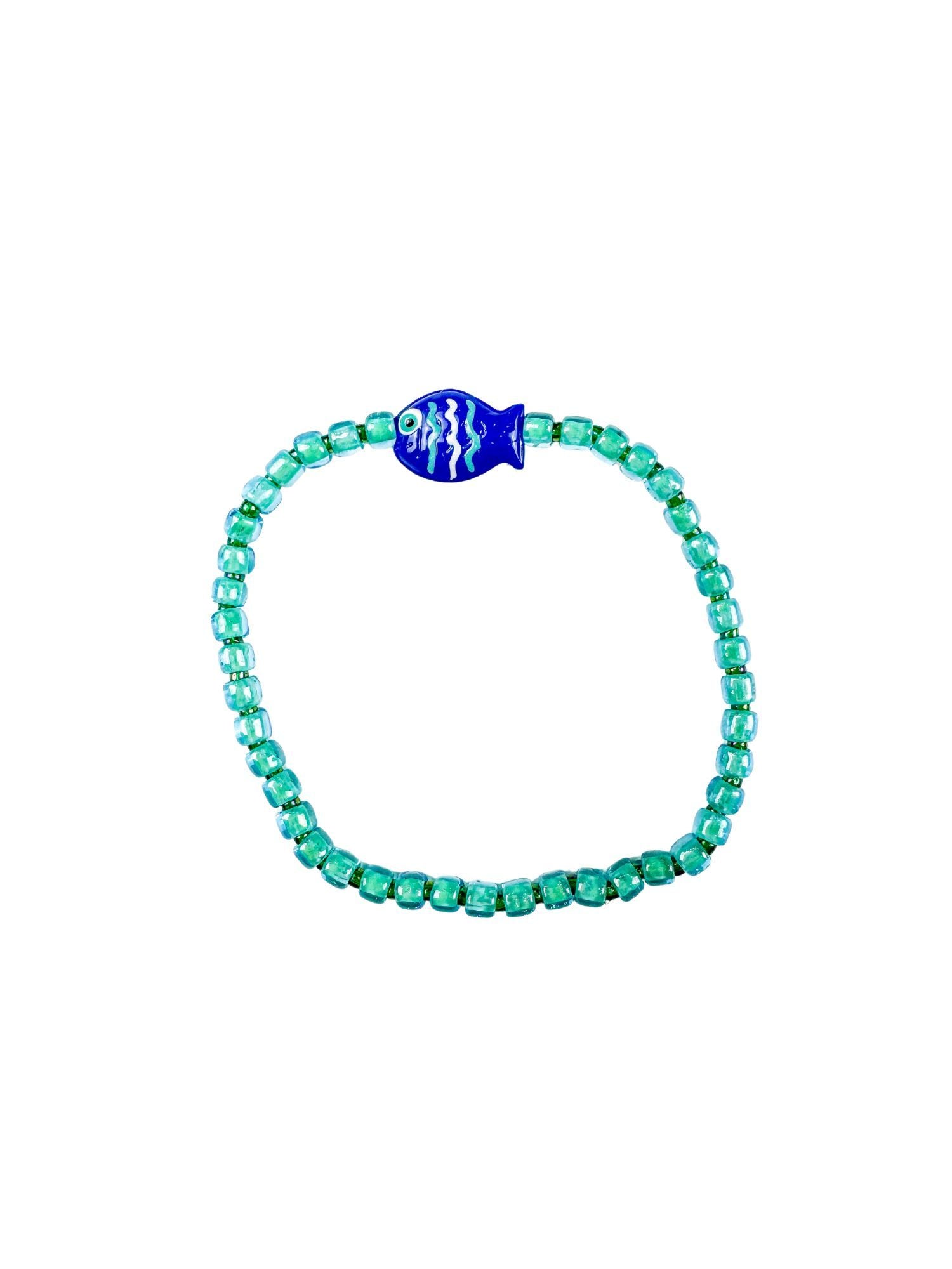 Simple Seed Bracelet | Dark Aqua Fish
