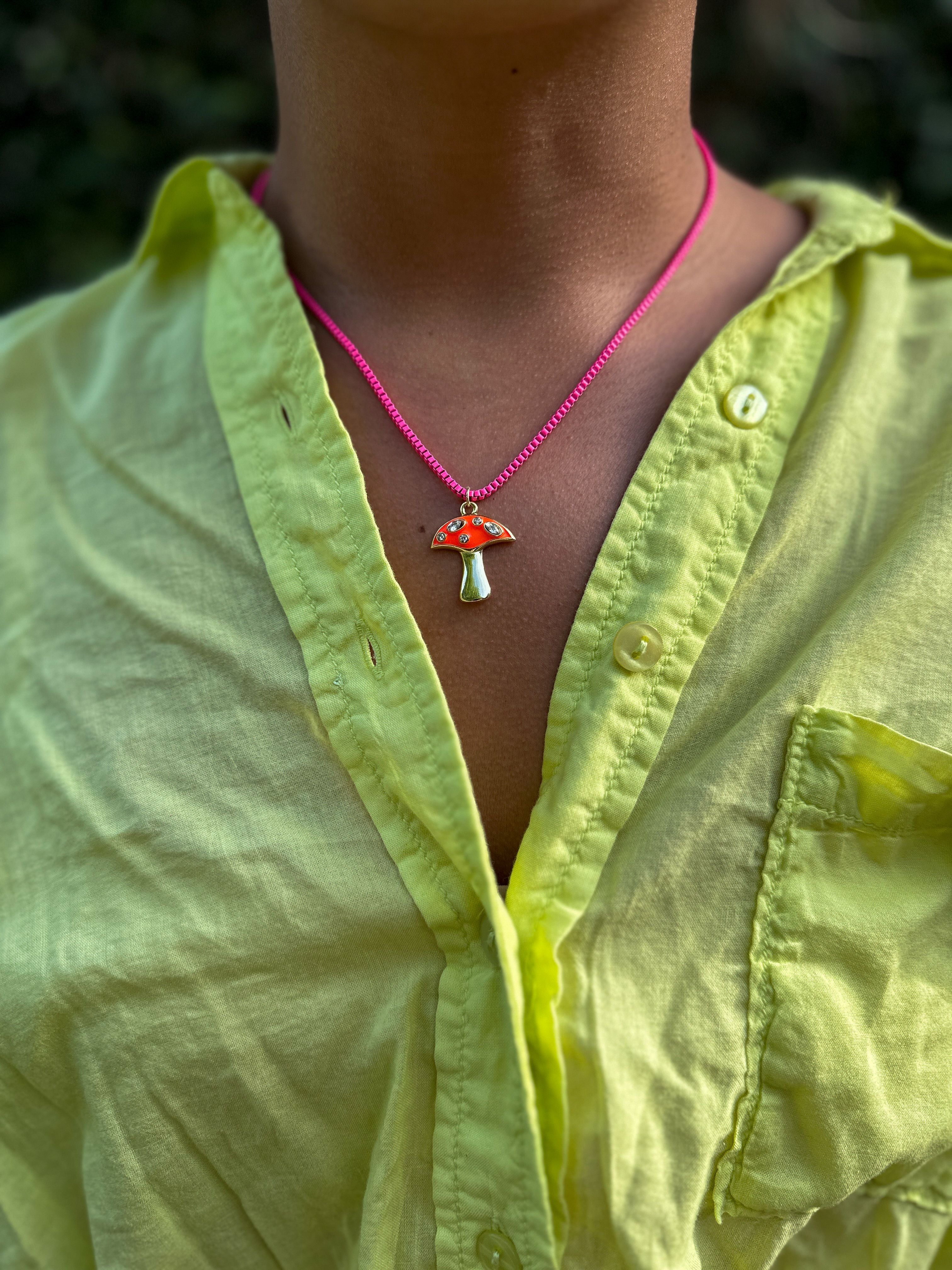 Mushroom Charm Necklace | Pink + Orange