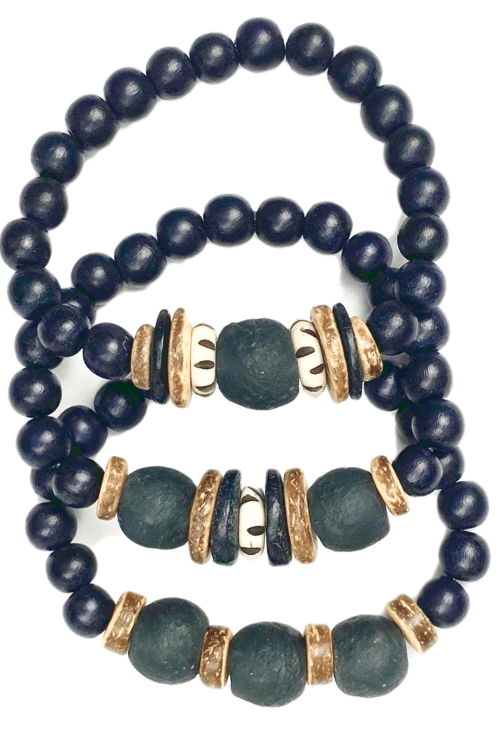 Trio Stack Bracelet Set | Black + Camel