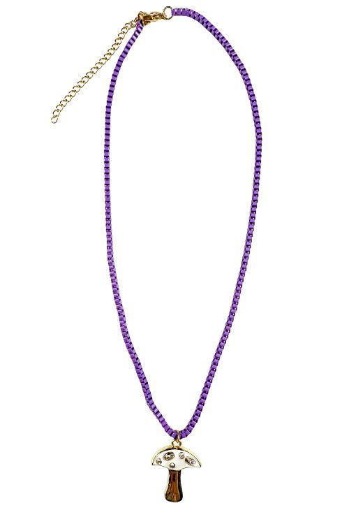Mushroom Charm Necklace | Purple + White