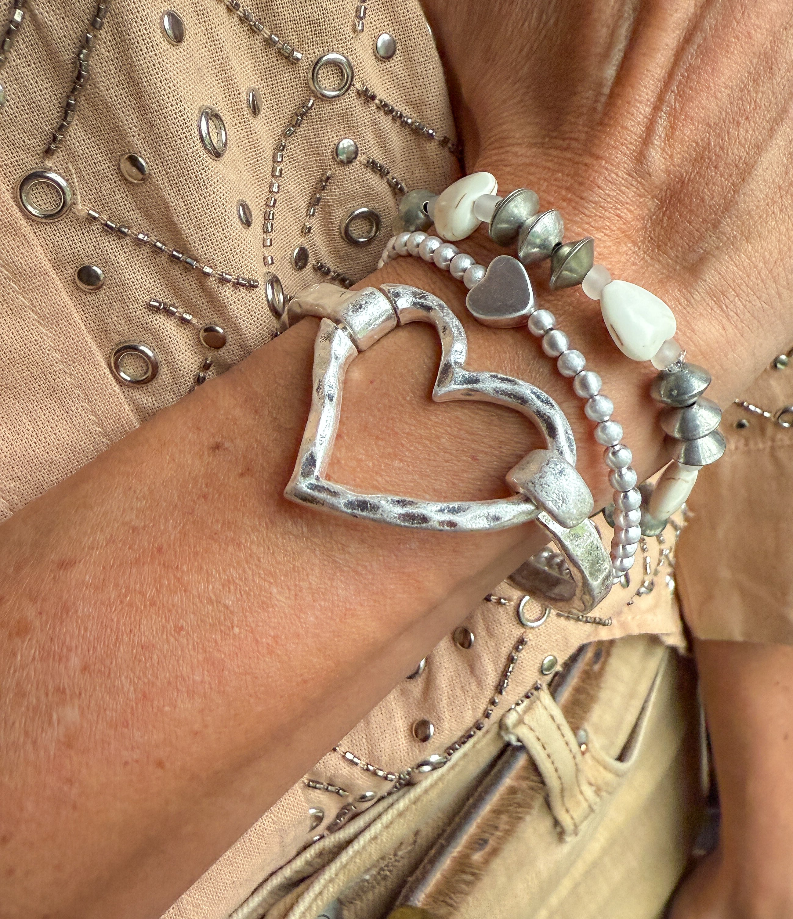 Heart Stack Bracelet | Silver
