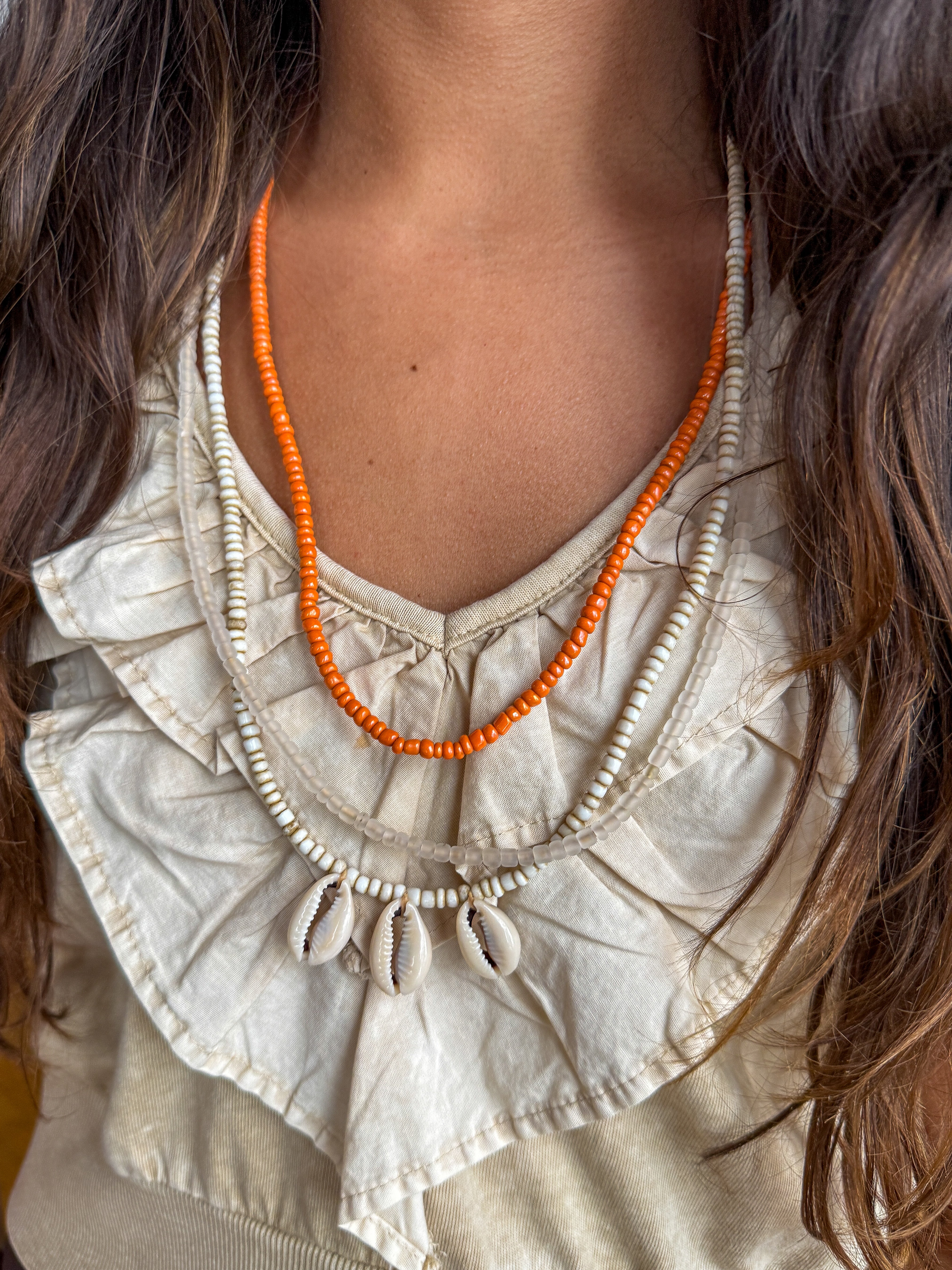 Layer Necklace Set | Orange Cowrie