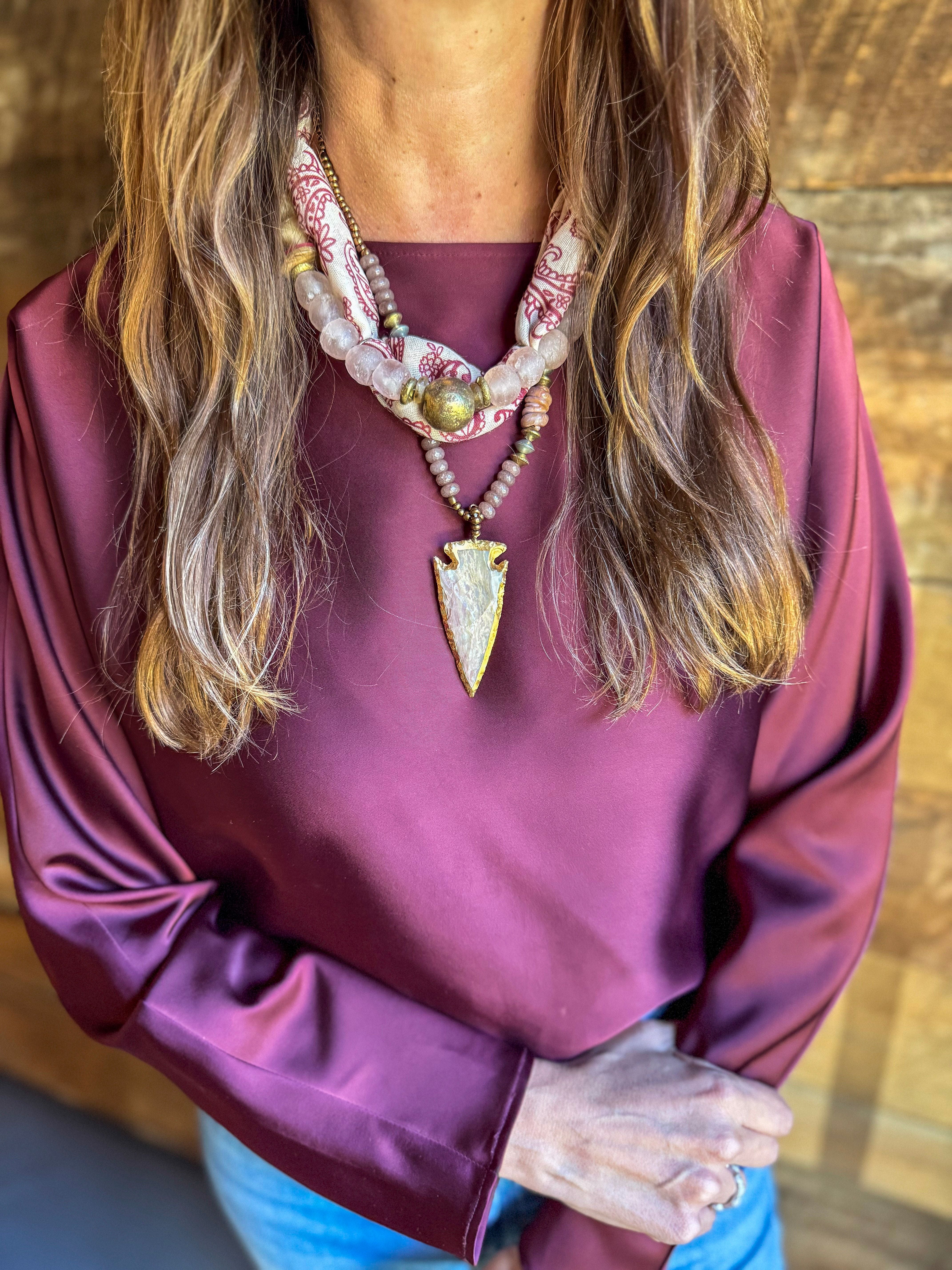 Beaded Bandana Necklace | Desert Rose