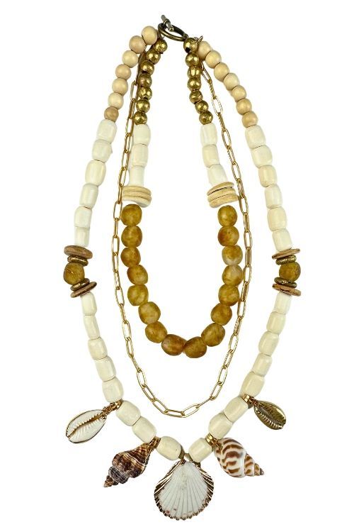 Layered Charm Necklace | Camel + Gold