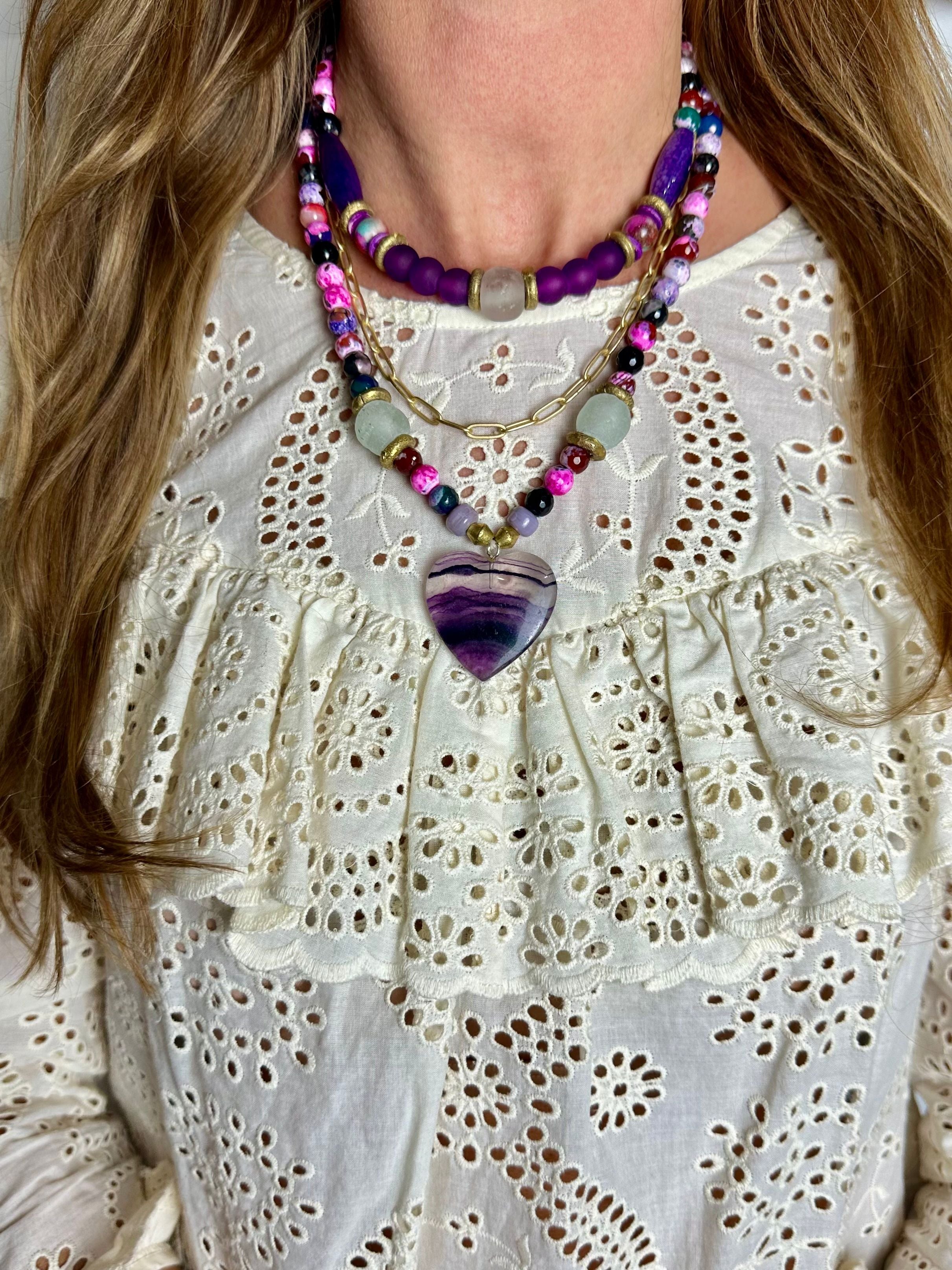 Layered Heart Necklace | Purple