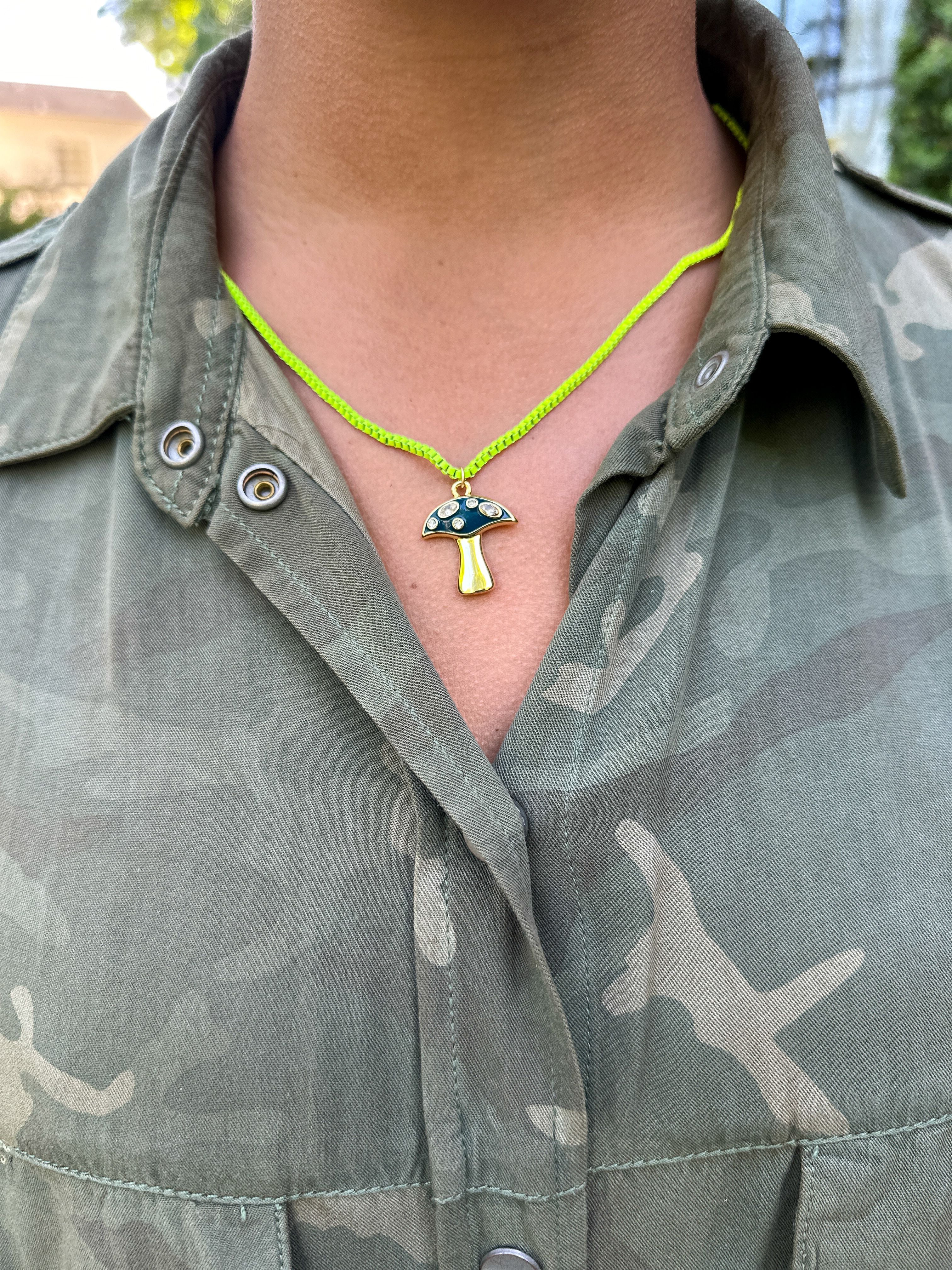 Mushroom Charm Necklace | Electric Yellow + Navy