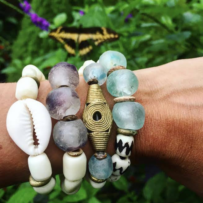 Cowrie Tribal Stack Bracelet | White