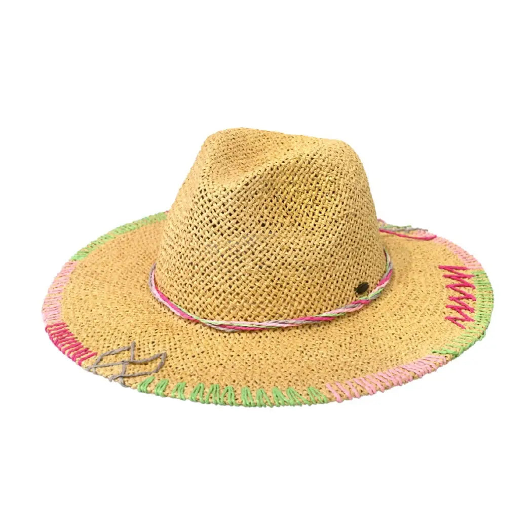 Multi-Colored Stitched Brim Panama Hat | Sayulita
