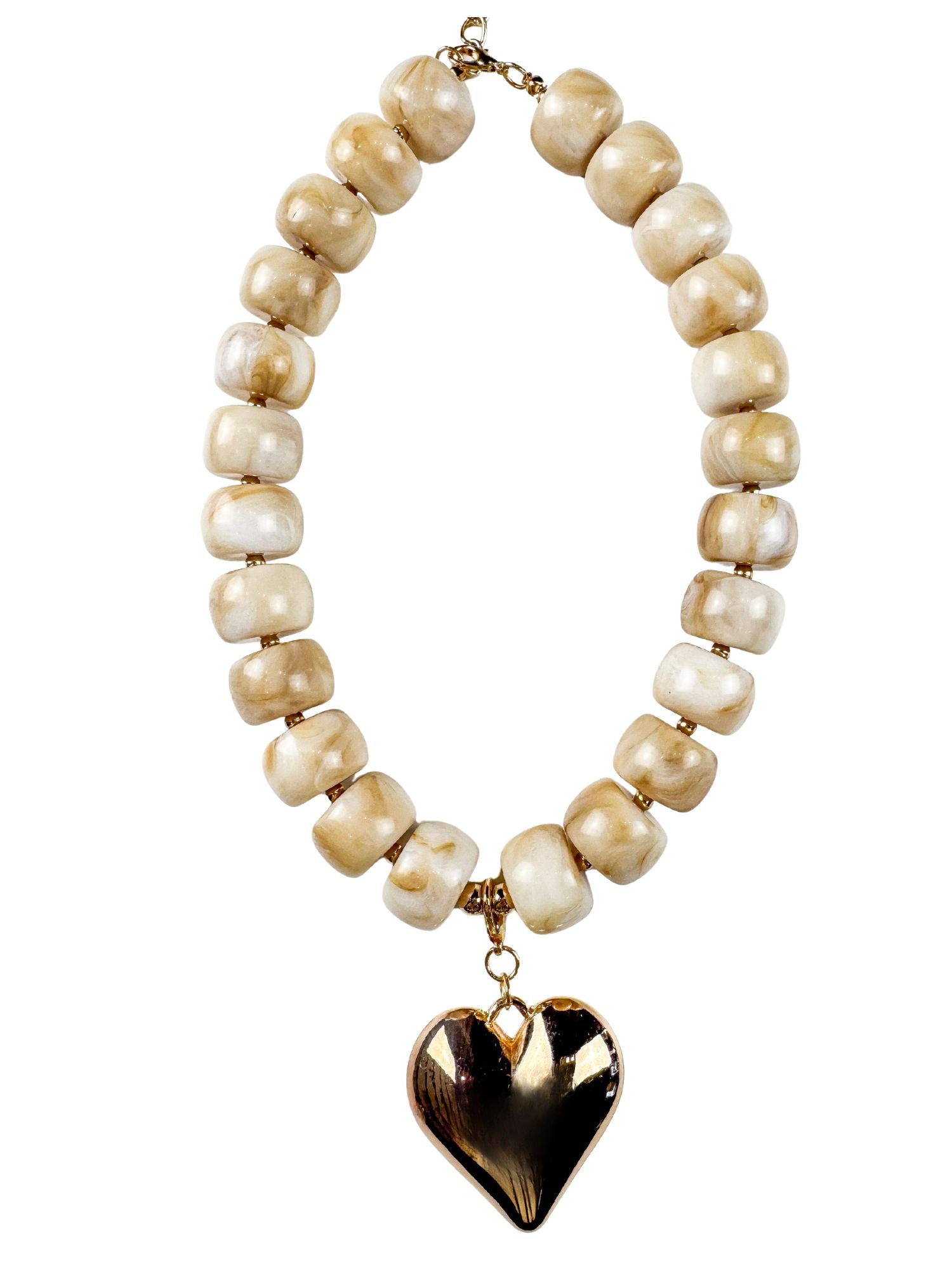 Chunky Beaded Heart Necklace | Cream