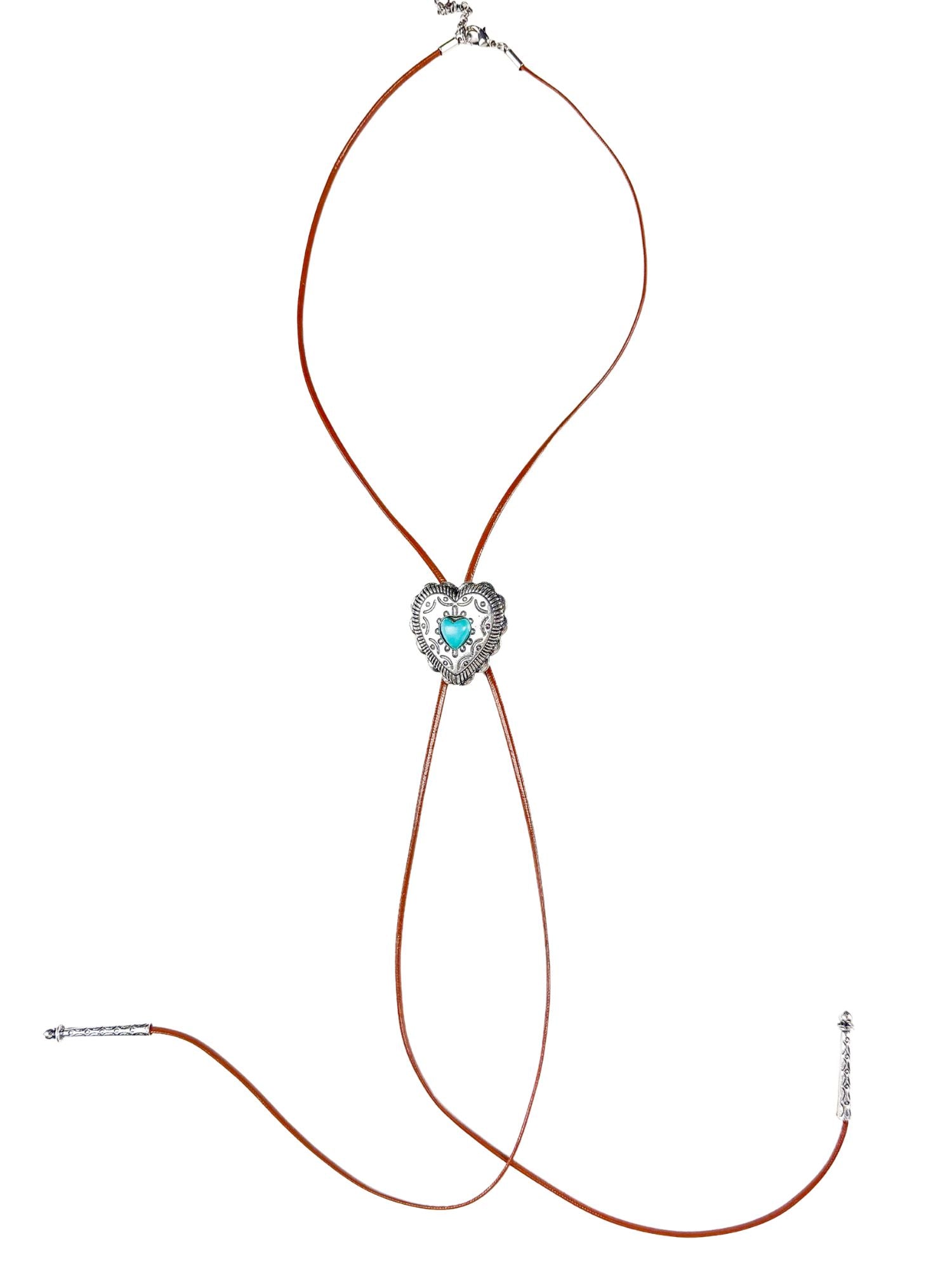 Bolo Heart Leather Necklace | Turquoise | Final Sale