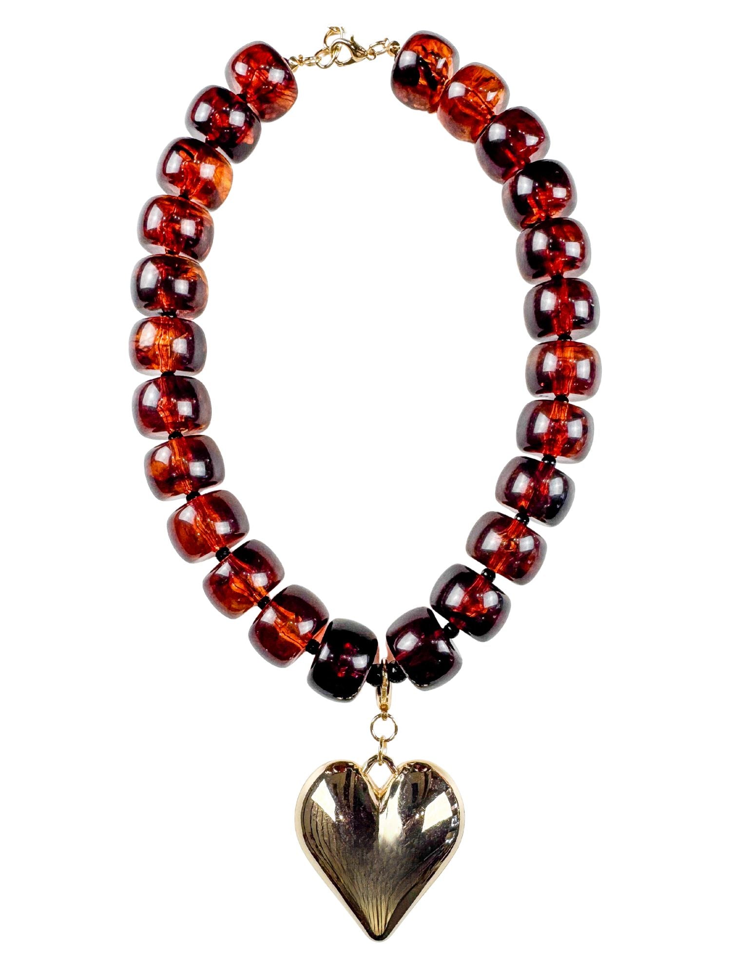 Chunky Beaded Heart Necklace | Brown