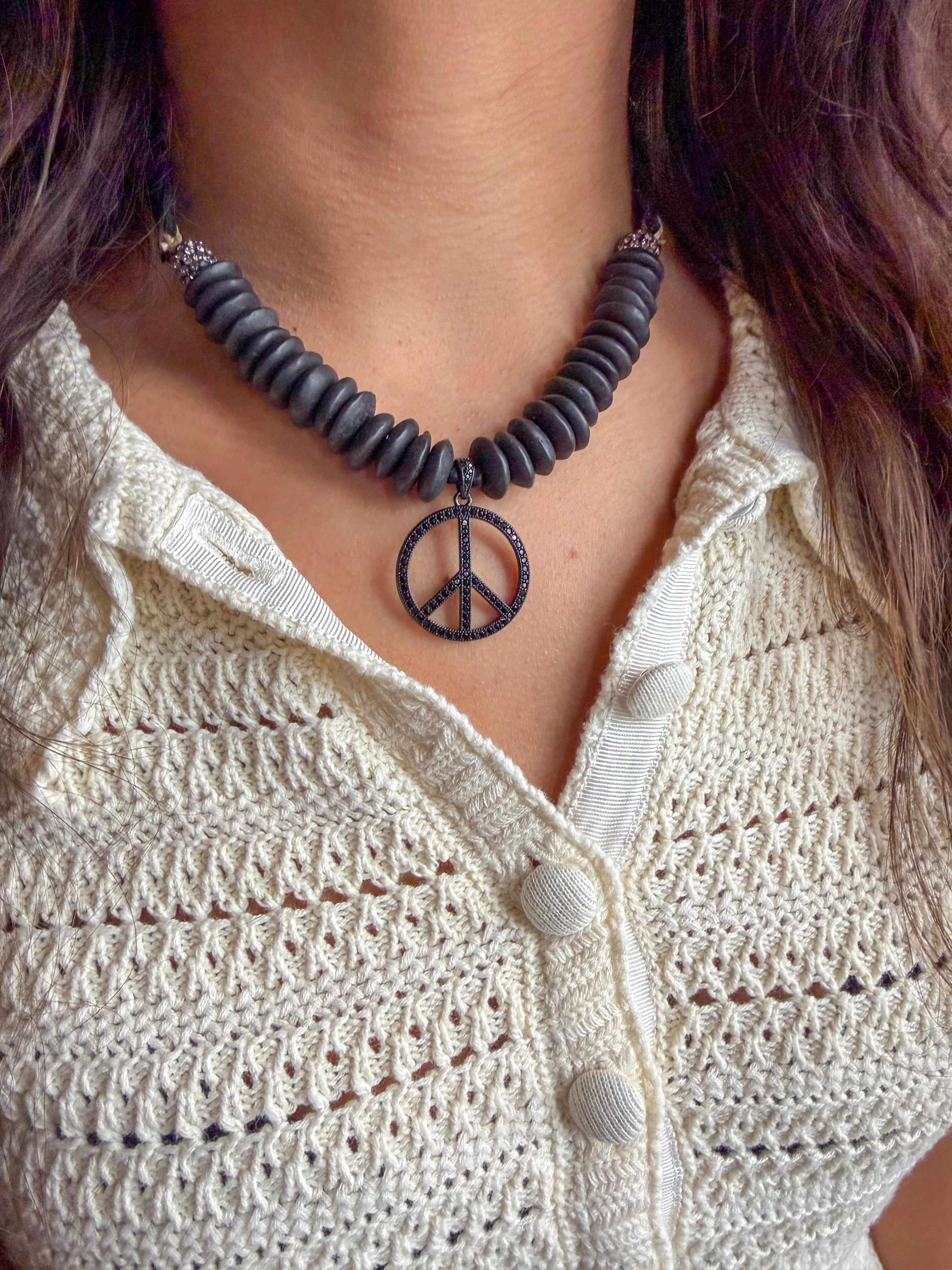 Slim Peace Necklace | Black | Final Sale