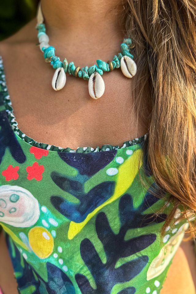 Slim Choker Necklace | Turquoise Shell