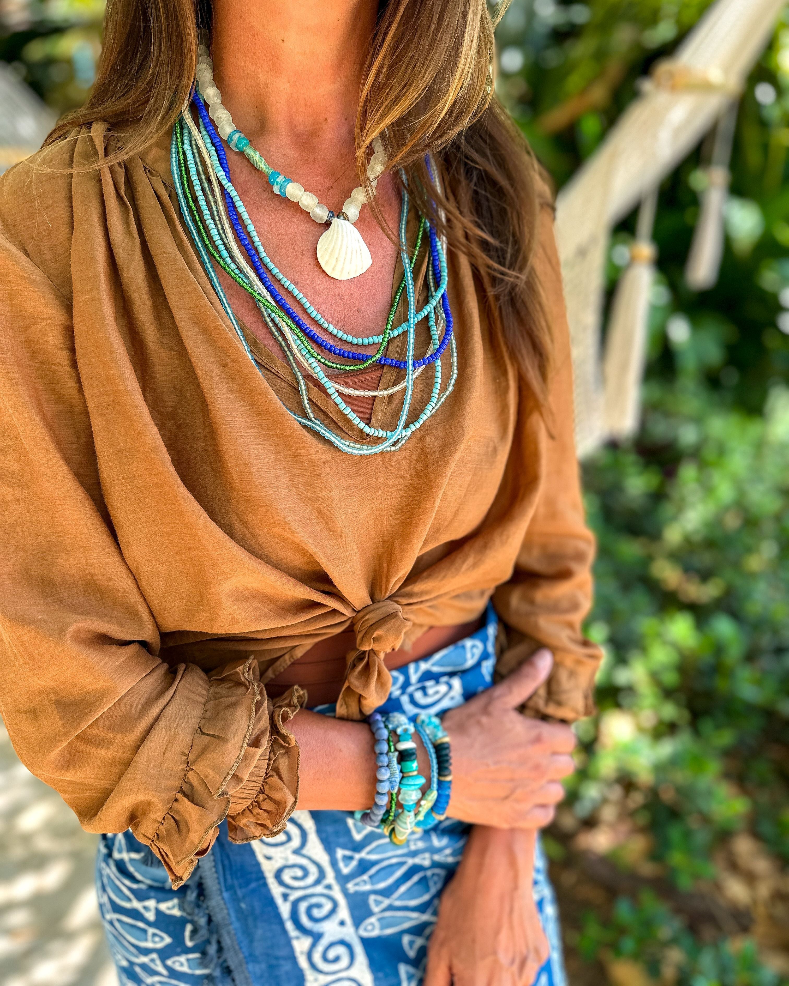 Tribal Shell Necklace | Mist Azul