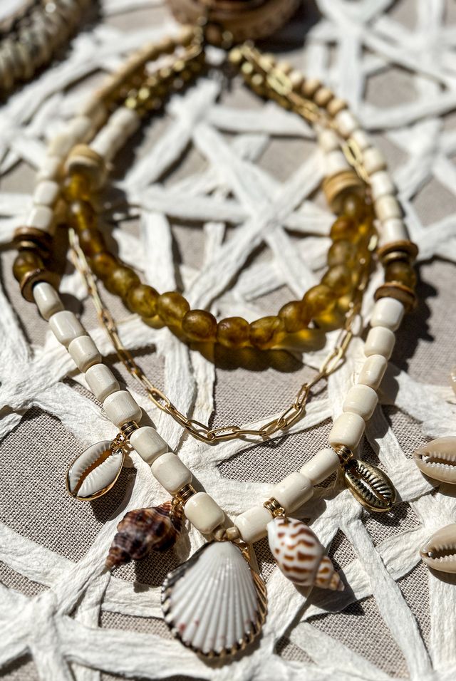 Layered Charm Necklace | Camel + Gold