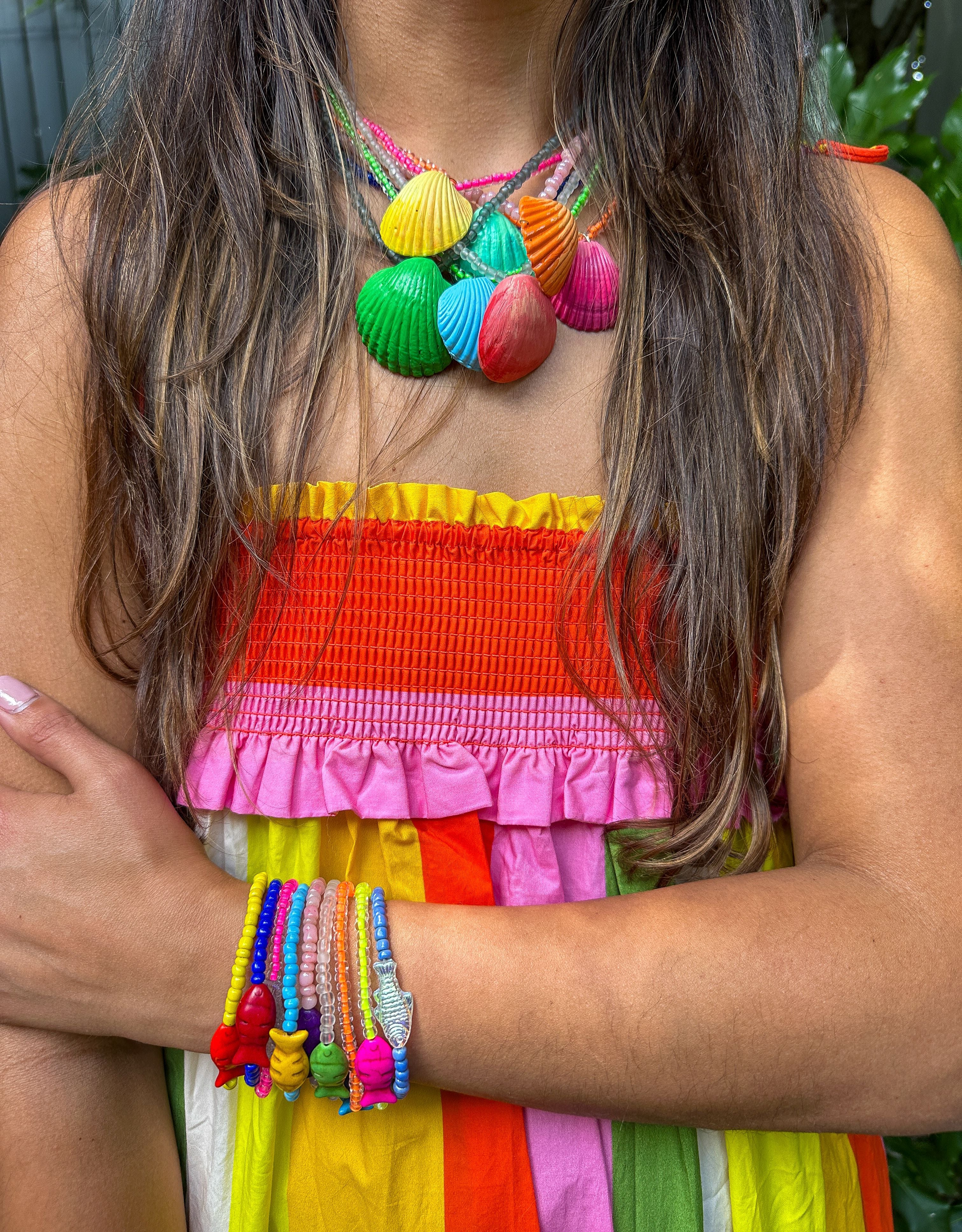 Seed Shell Necklace | Electric Pink + Yellow