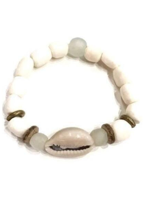 Cowrie Tribal Stack Bracelet | White