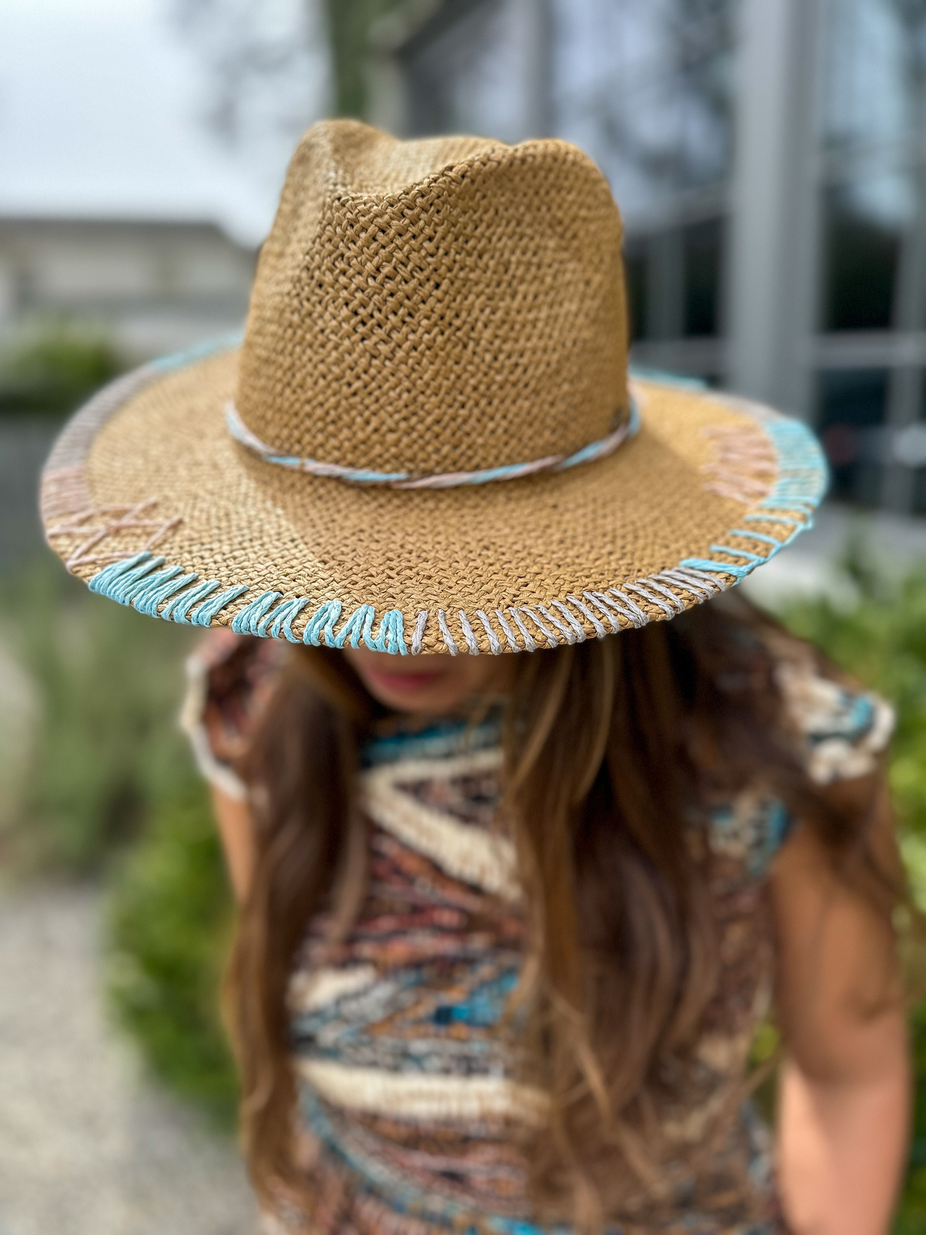 Multi-Colored Stitched Brim Panama Hat | Waves