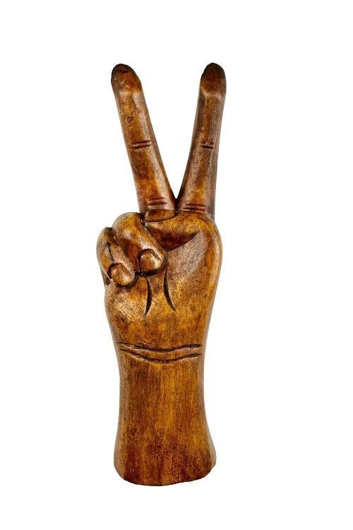 Don't Stop Believing Carved Wooden Peace Hand