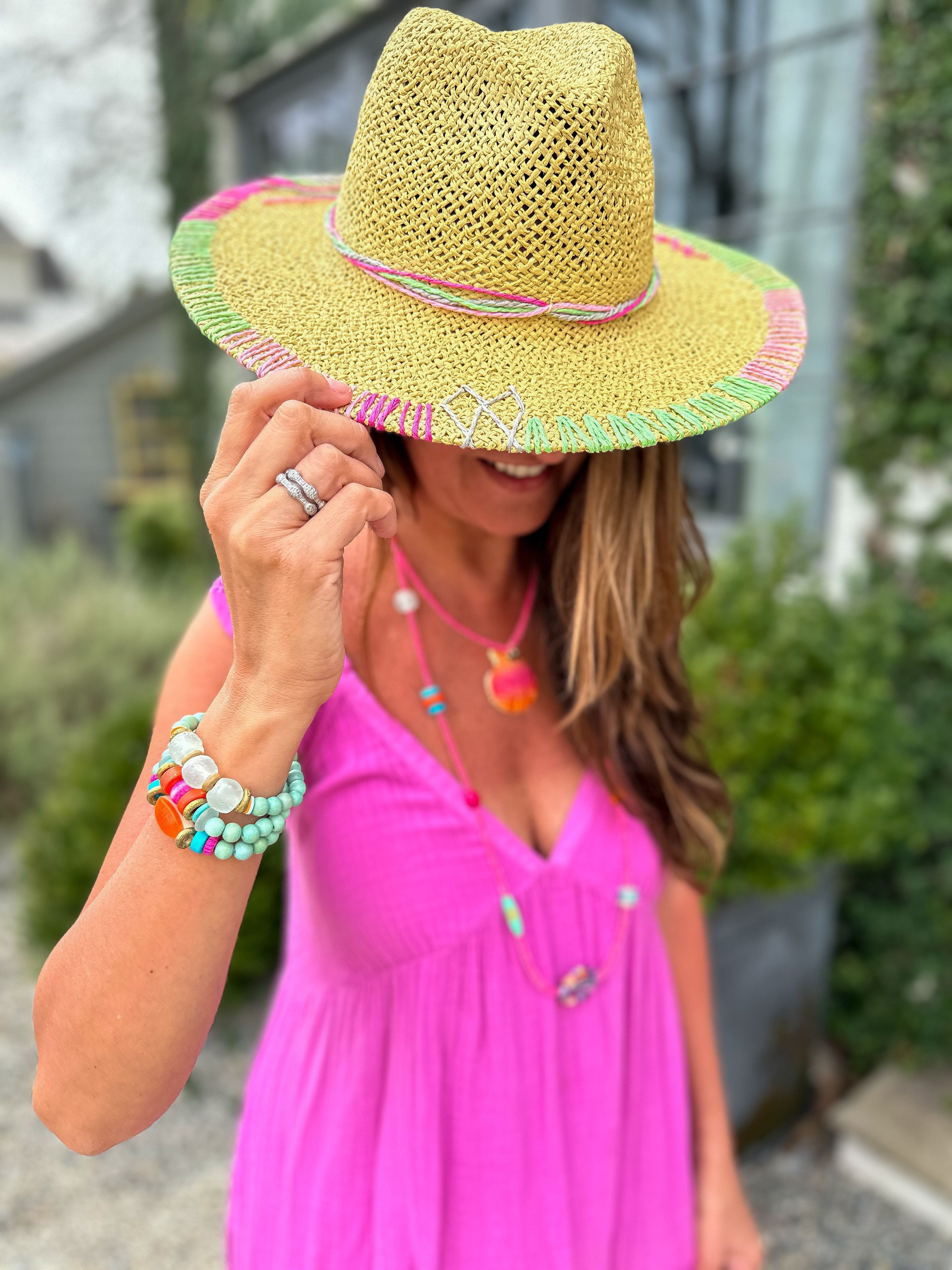 Multi-Colored Stitched Brim Panama Hat | Sayulita