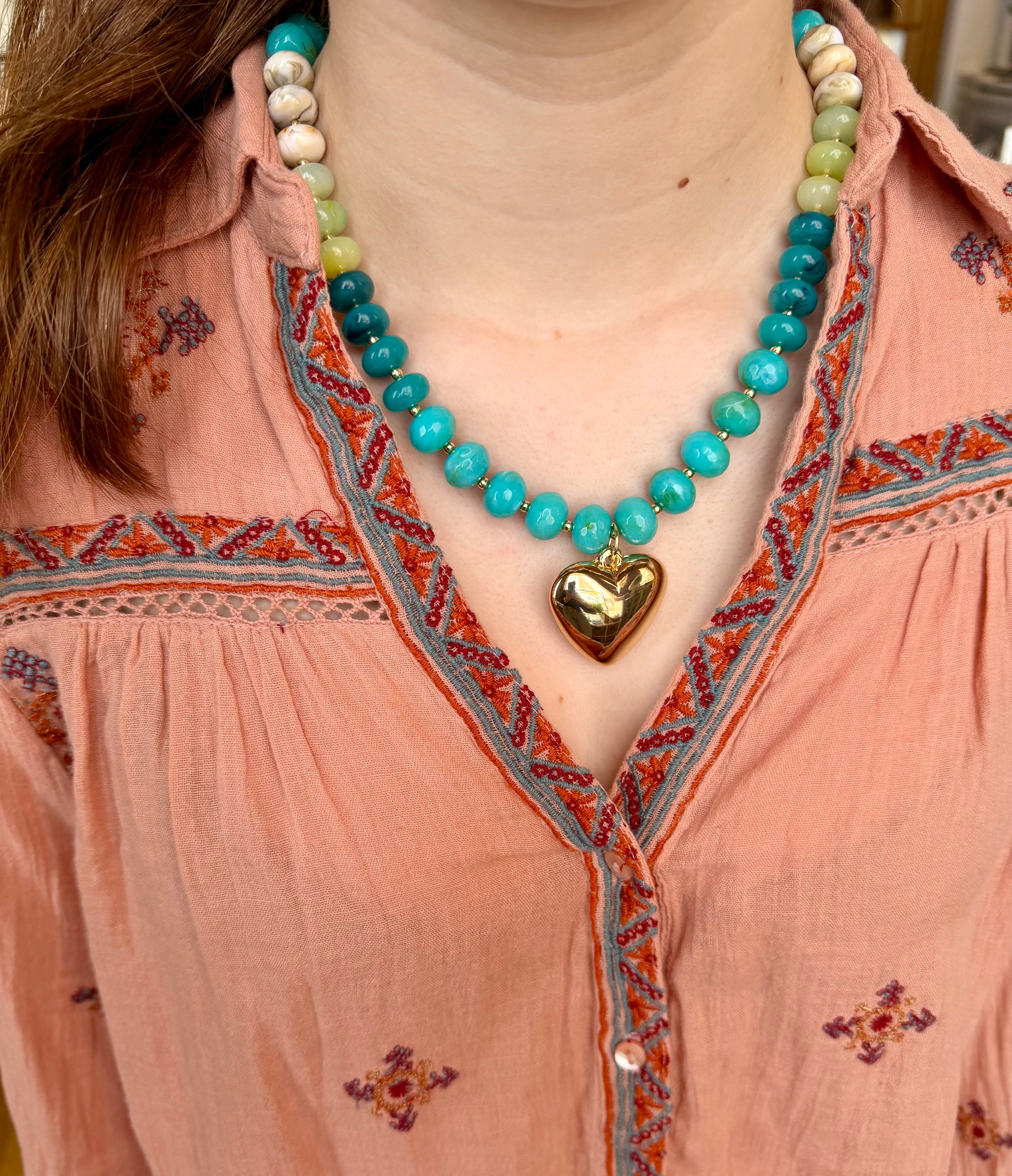 Puffy Heart Pendant Necklace | Blue | Final Sale