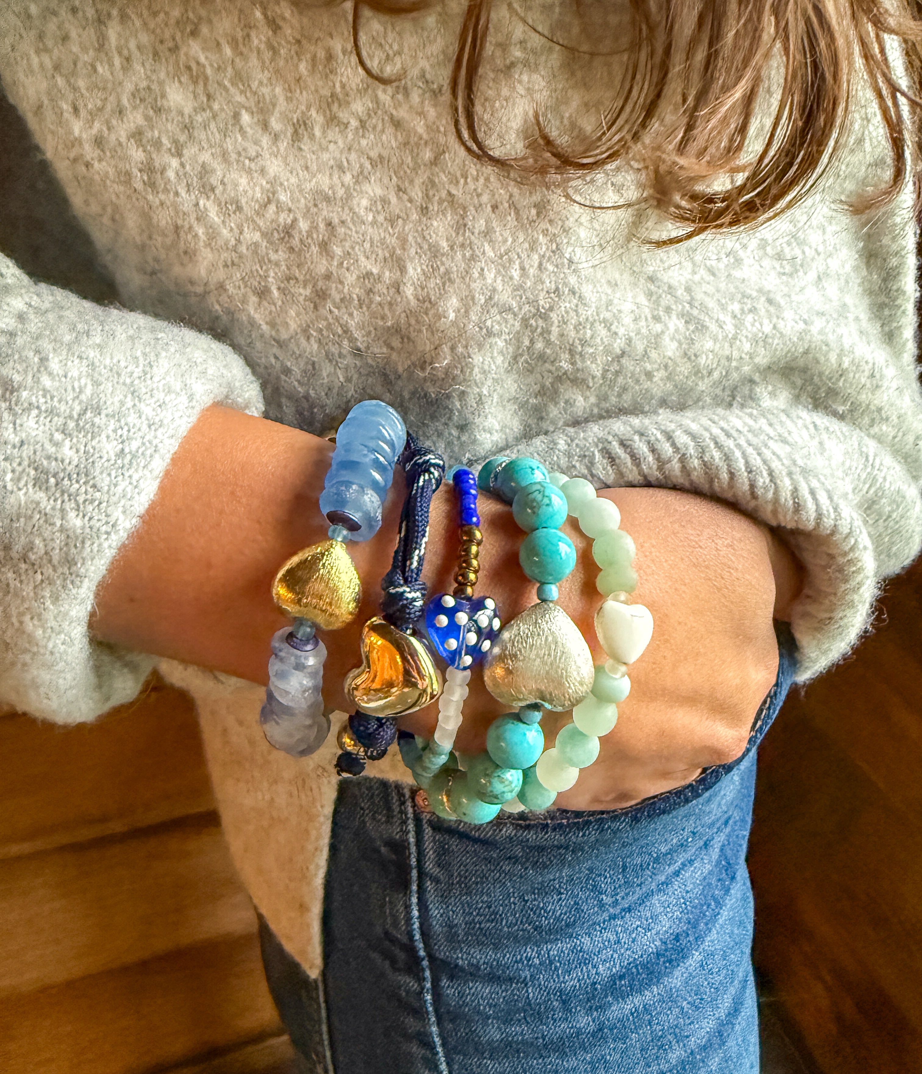 Seed Heart Bracelet | Mixed Blue