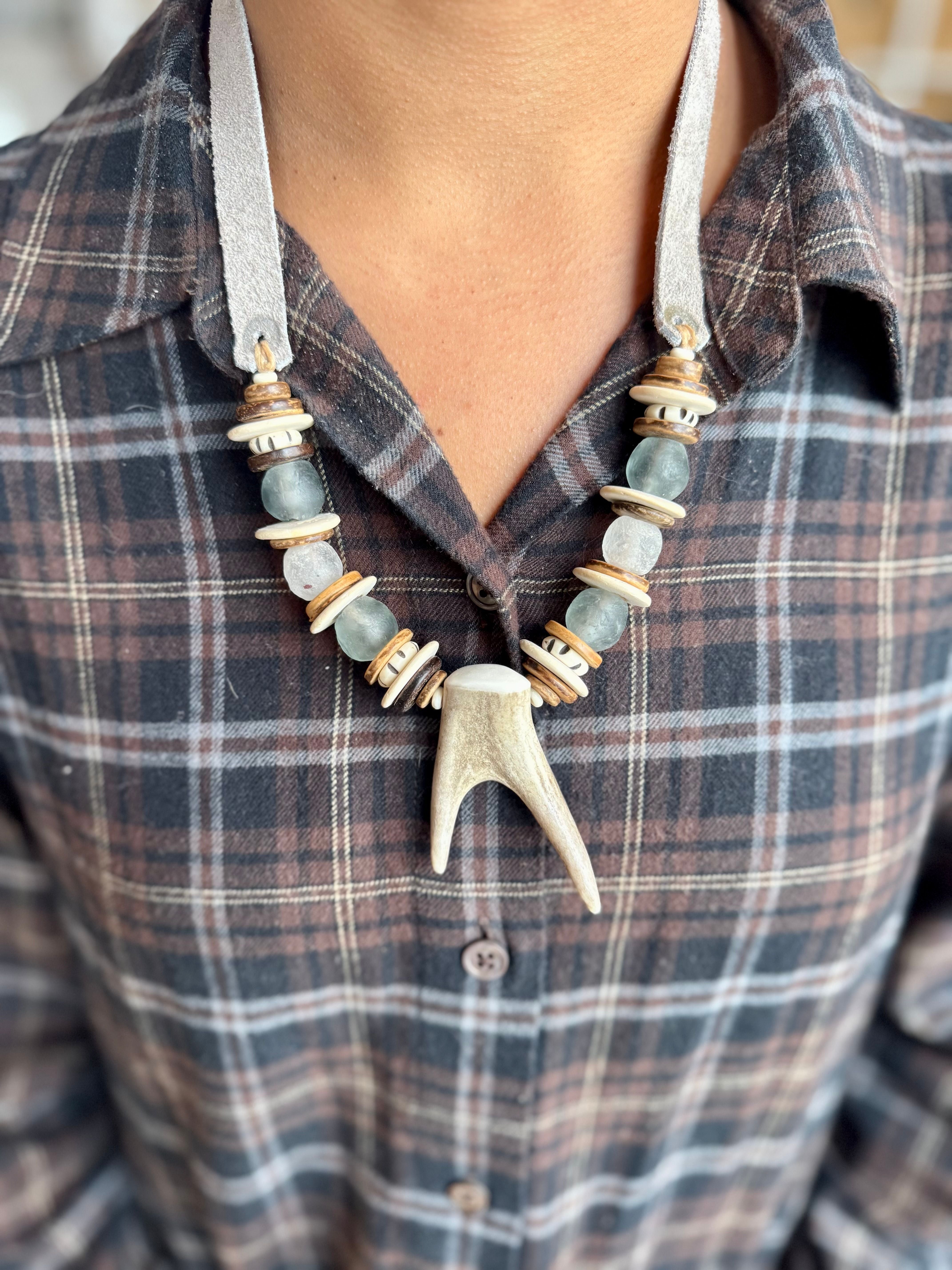 Slim Antler Necklace | Mist + Gray