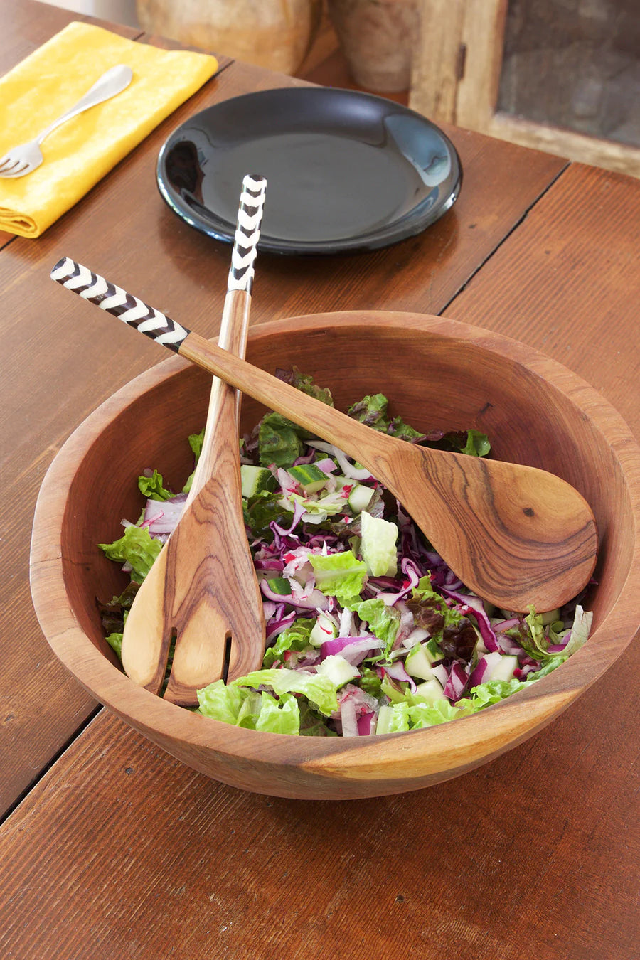 Olive Wood Simple Salad Server Set