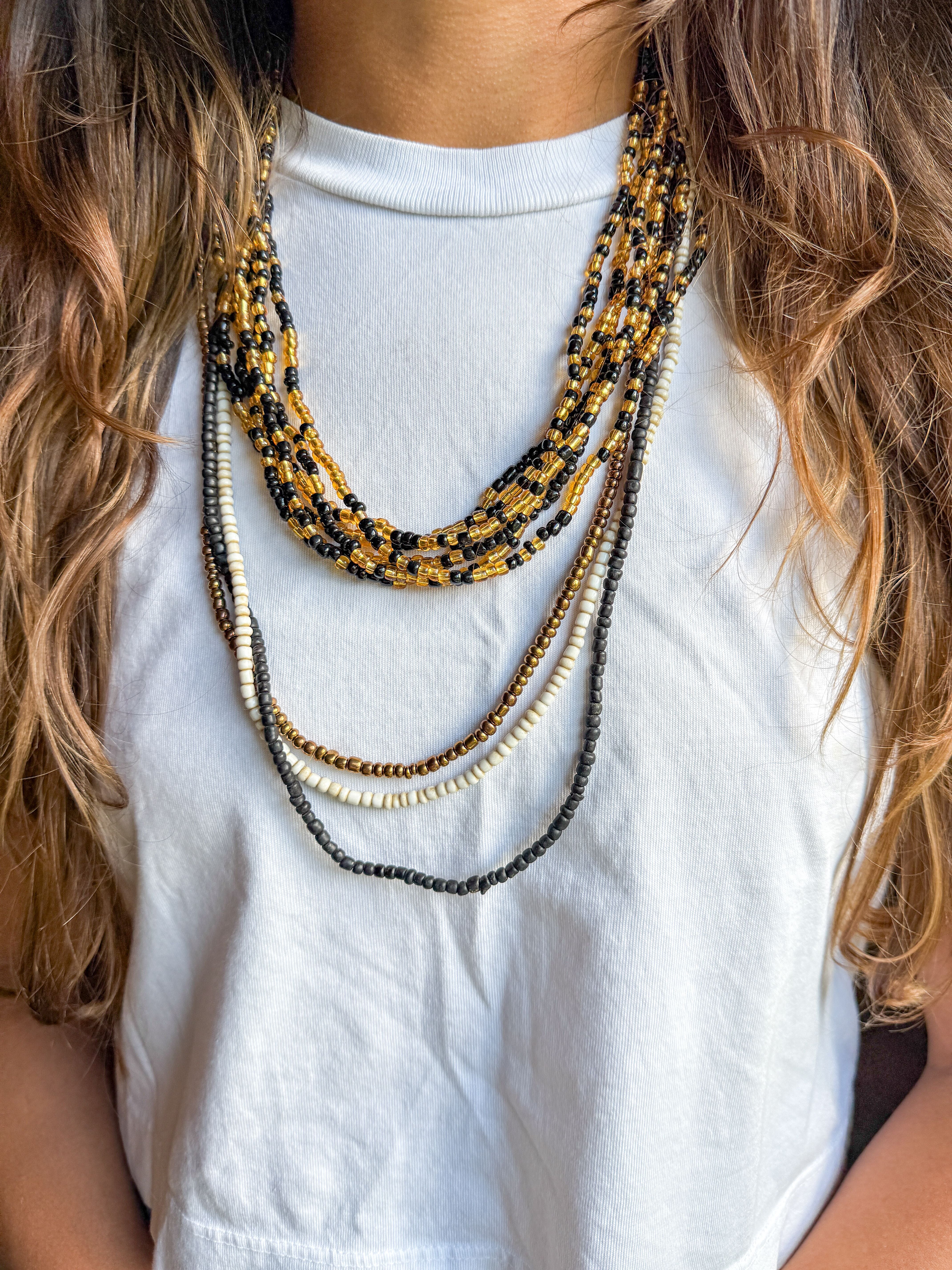 Layering Seed Necklace | Black + Gold