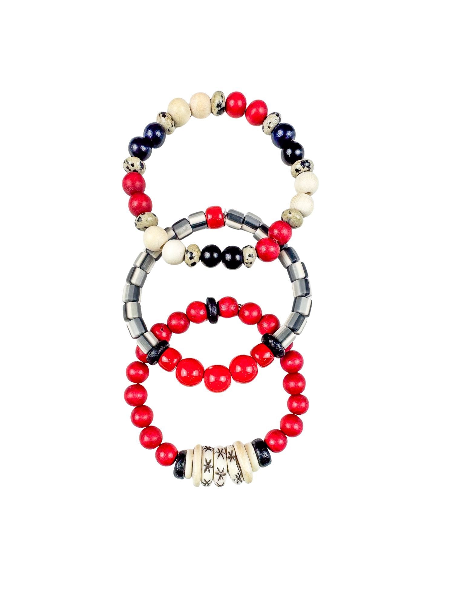 Trio Stack Bracelet Set | Red + Black