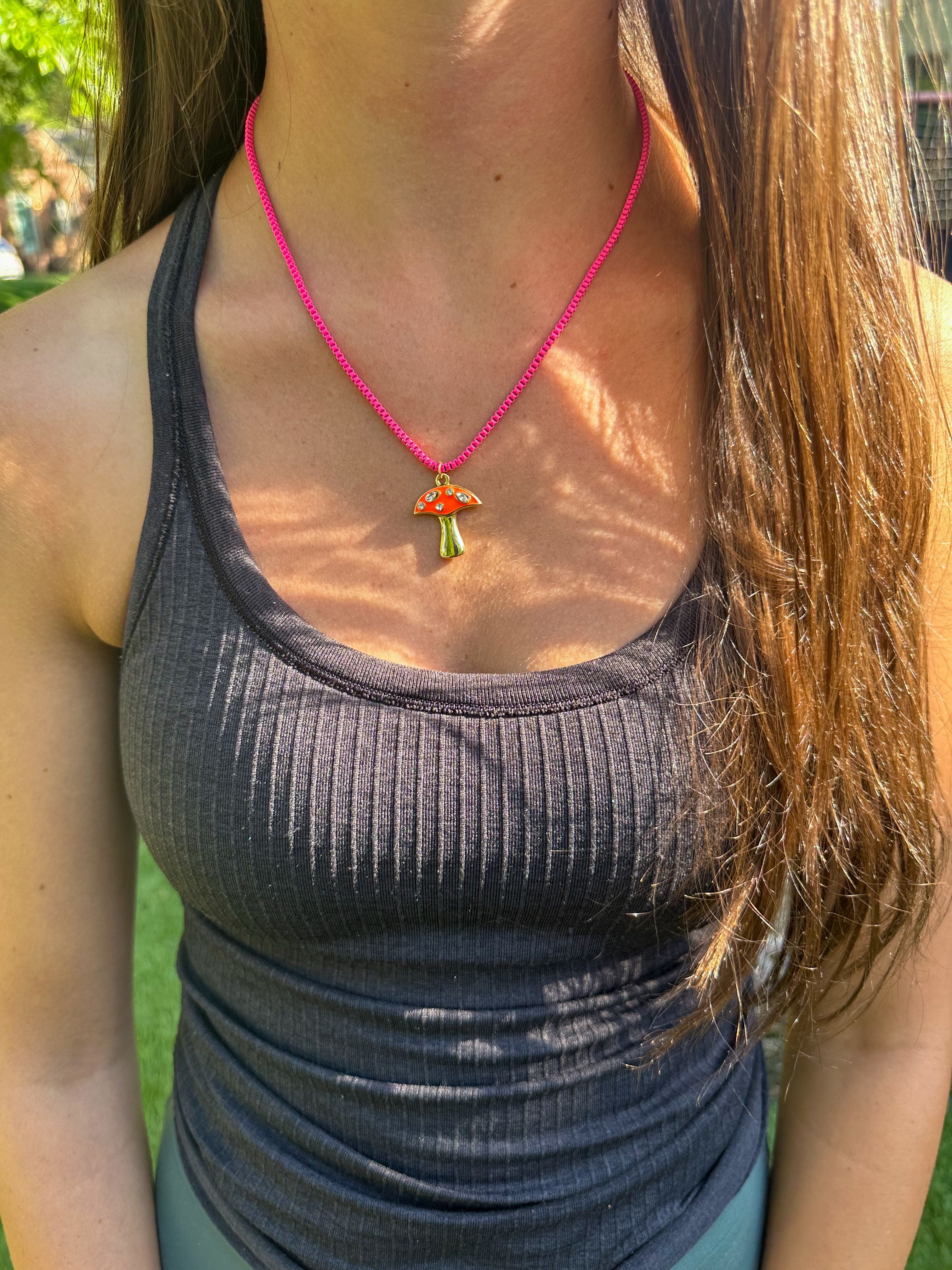 Mushroom Charm Necklace | Pink + Orange