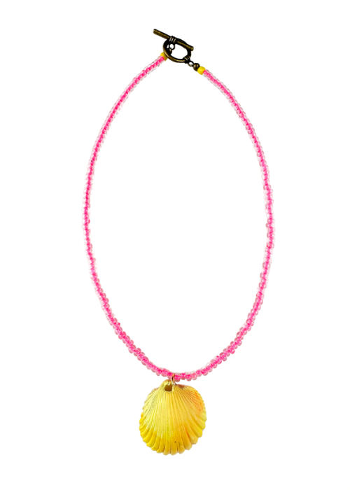 Seed Shell Necklace | Electric Pink + Yellow