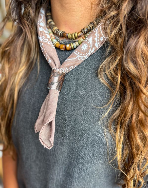 Bandana Necklace | Taupe + White