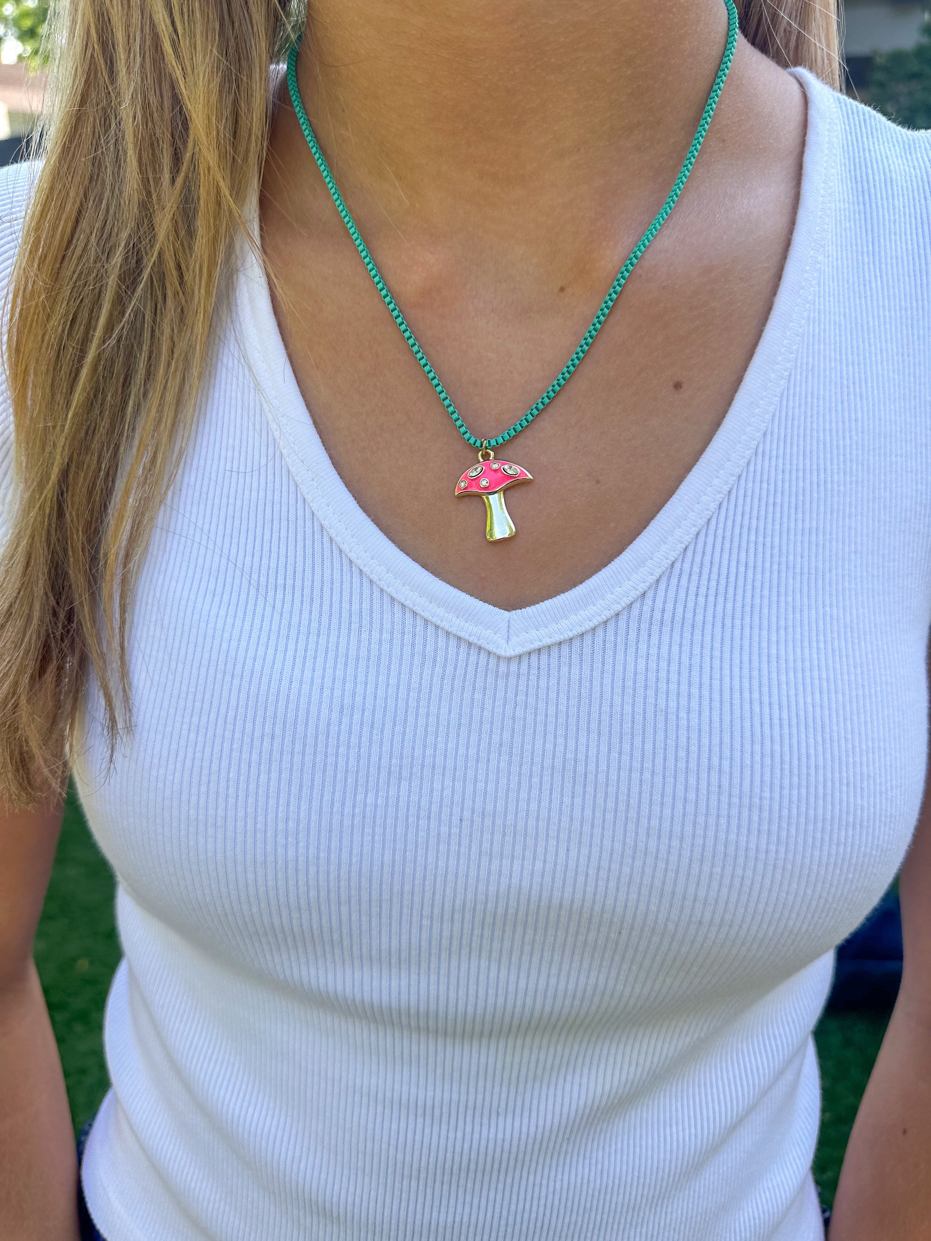 Mushroom Charm Necklace | Turquoise + Pink